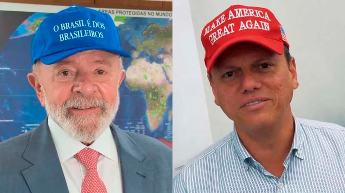 Efeito da burrice bolsonarista: em 2026, Lula de verde e amarelo e Tarcísio de boné vermelho